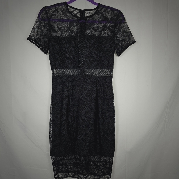 Bailey 44 Black Lace Blocked Sheath Dress. - Picture 2 of 16